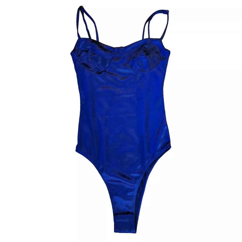 Princess Polly Corset Blouse Womens 0 Blue Satin Stretch Spaghetti Strap